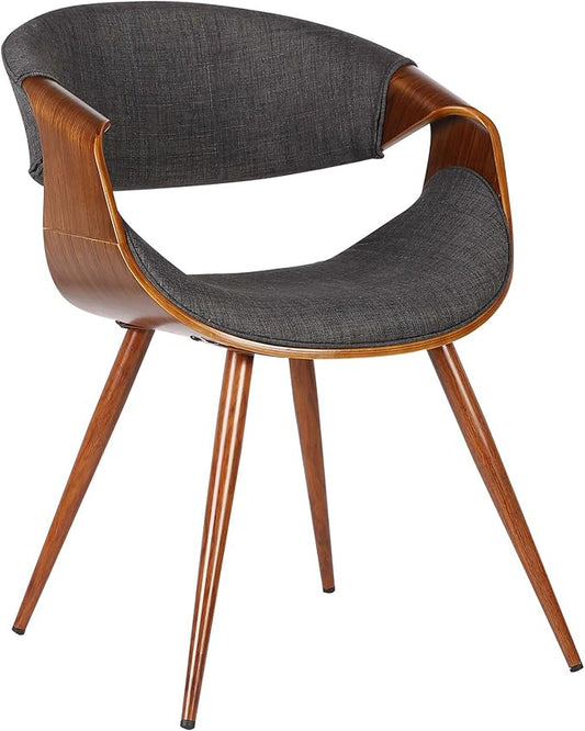 Armen Living Butterfly Mid-Century Dining Chair in Walnut Finish and Charcoal Fabric