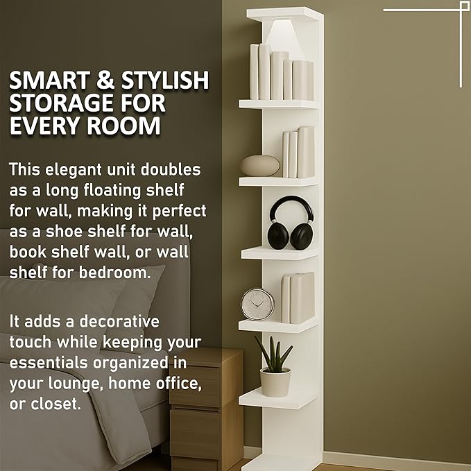 home stuff Wall shelf unit, 11 3/4x74 3/4,Use fixing devices suitable for the walls in your home. (White with LED Light)