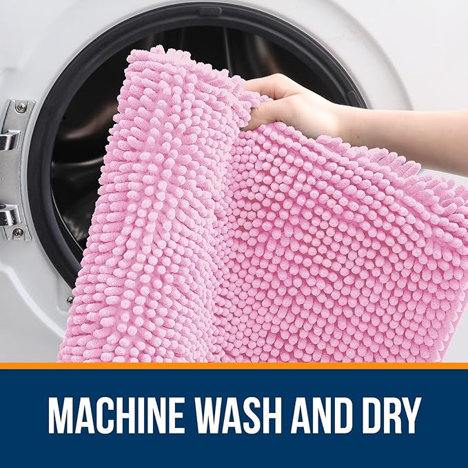 OLANLY Bathroom Rugs 70x46, Extra Soft Absorbent Chenille Bath Rugs, Rubber Backing Quick Dry, Machine Washable Bath Mats for Bathroom Floor, Tub and Shower, Home Decor Accessories, Pink