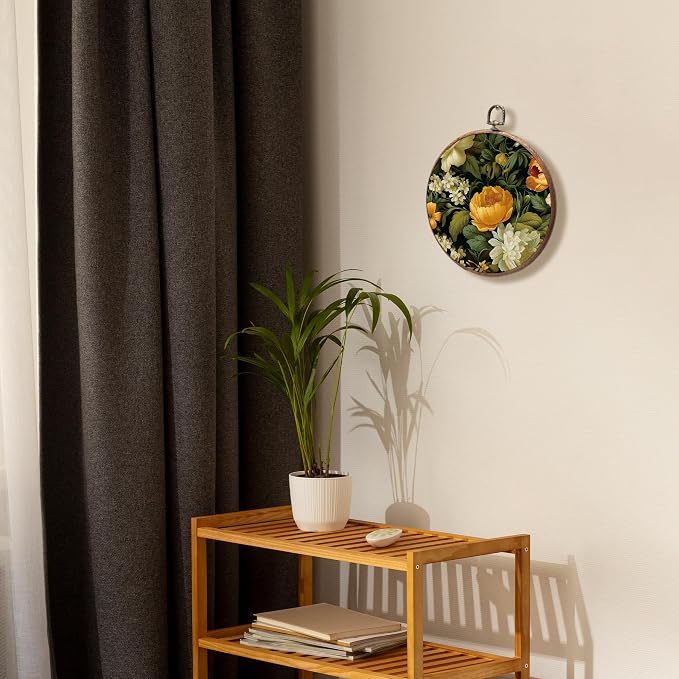 KSDUT Rustic Flower Wall Art Decor - Botanical Neutral Mid Century Modern Wall Art Canvas Frame Hanging Prints, Vintage Retro Round Wall Art Decor for Home Decorations 10"x10"