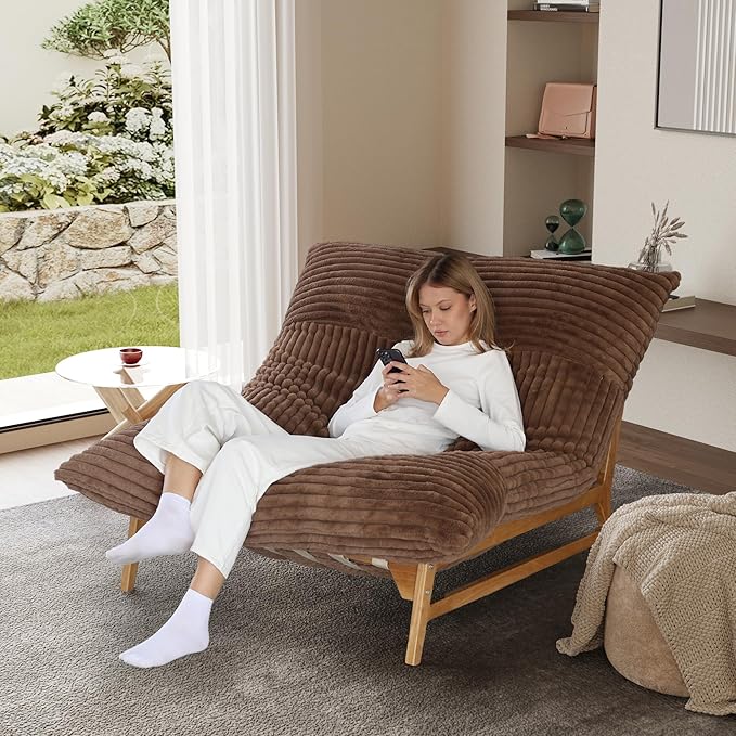 WJShome Oversized Chaise Lounge Chair,47.24" Accent Chair,Sleeper Sofa Bed for Living Room,Comfy Recliner Loveseat Couch with Removable Upholstered for Reading Bedroom (Brown)