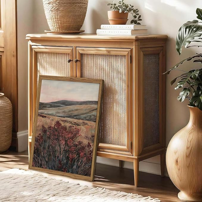 Moody Landscape Wall Art Vintage Wildflower Wall Decor Painting Cottagecore Nature Botanical Flower Picture Artwork 3D Textured Hand Drawn Sandstone for Living Room Bedroom 12x16 inch Wood Framed