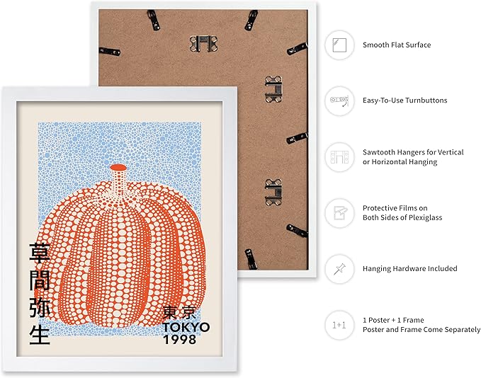 Poster Master Vintage Poster - Pumpkin Forever Print - Tokyo Art - Infinity Dots Art - Chic Gift for Men, Women - Perfect Decor for Living Room, Bedroom, Office, 11x14 White Framed