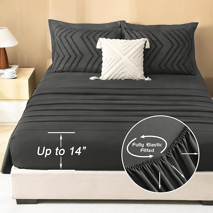 Litanika Dark Grey King Size Comforter Set with Sheets - 7 Pieces Bed in a Bag King Tufted Complete Bedding Sets with Comforter, Sheets, Pillowcases & Shams
