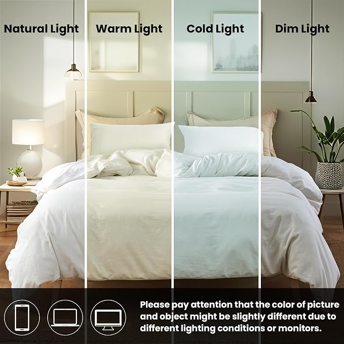 FALUCA French Linen Blend Duvet Cover Set 3Pcs King (104"x92") - Soft, Breathable, Cooling Farmhouse Bedding for Summer Hot Sleeper (King, White)