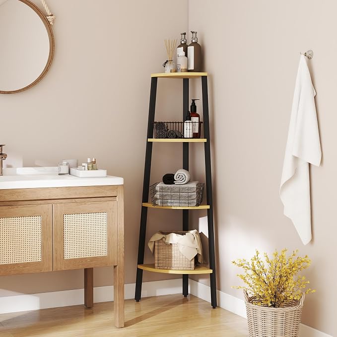 Corner Shelf, 4 Tier Ladder Corner Bookshelf, Display and Bookshelf Stand Unit, Anti Tip Feature, Space Saving, Ideal for Plants, Books, Living Room, Bedroom, Natural Oak