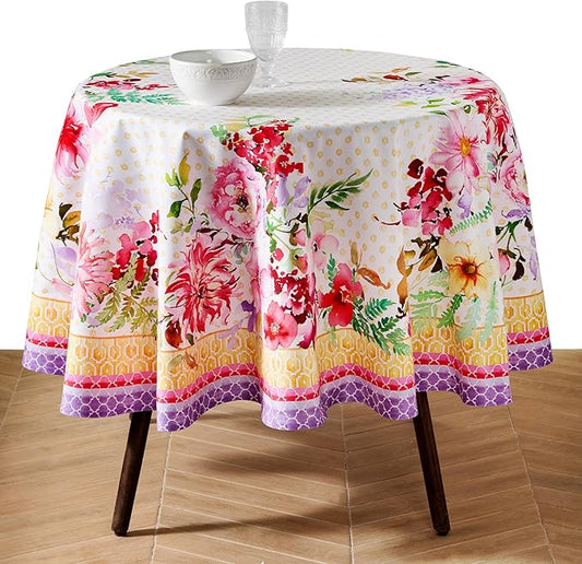 Maison d'Hermine Premium Table Cloth Round Table 100% Cotton 70 Inches Tablecloth Reusable Decorative Everyday Use for Dining Room, Farmhouse, Home, Party, Festive & Wedding - Summer Joy
