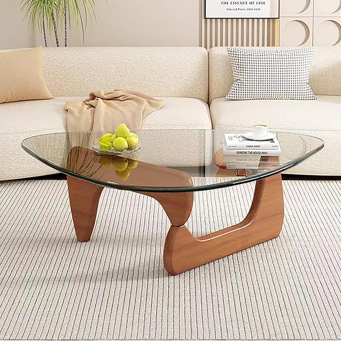 Modern Glass Coffee Table, Mid Century Small Coffee Table, Coffee Table for Living Room,Suitable for Bedroom Living Room Reception Office Tables (Walnut/Transparent, Small)