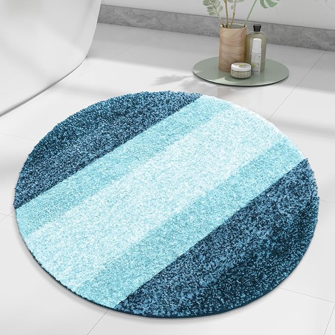 Arotive Microfiber Bathroom Rugs, Shaggy Soft and Absorbent Bath Rug, Non-Slip, Thick Plush Machine Washable Dry Bath Mats for Bathroom, Tub and Shower, 24x24, Peacock Blue, Round
