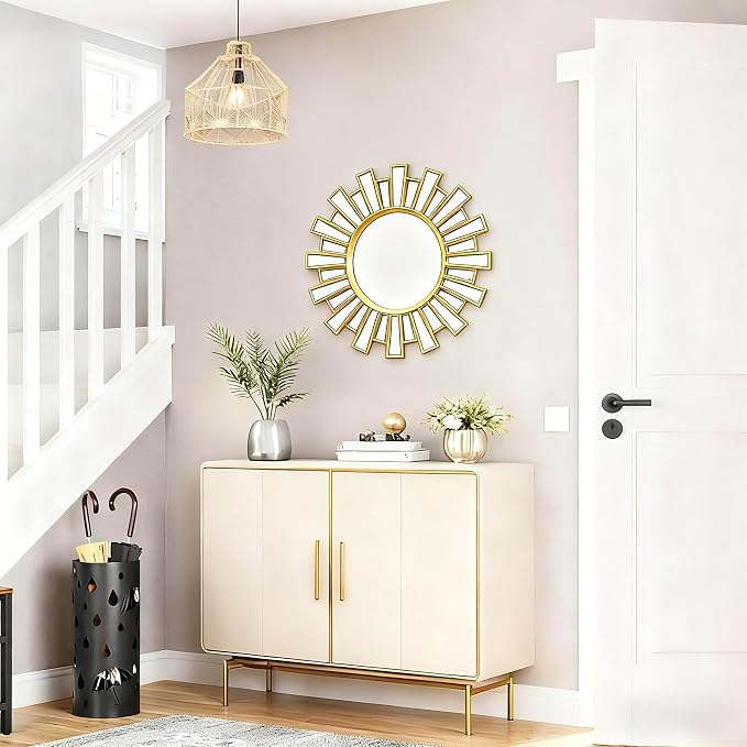 Gold Sunburst Mirrors for Wall Decor,24" Large Sun Mirror,Starburst Mirror for Living Room, Fireplace,Bedroom, Entryway
