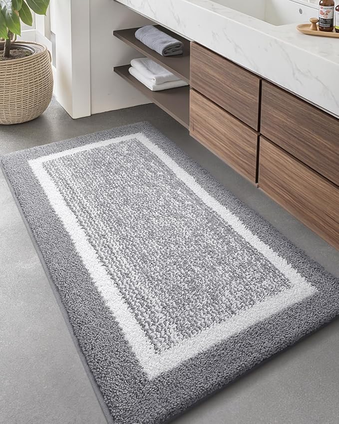 Color&Geometry Simple and Stylish Bathroom Runner Non Slip, 24"x43" Gray Bath Runner Rug, Absorbent, Soft, Washable, Microfiber Bath Mat Bathroom Carpet