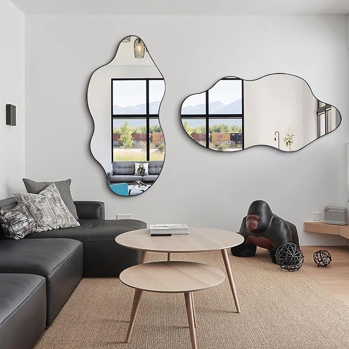 Large Irregular Mirror, 52"x25.5" Asymmetrical Frameless Mirror for Wall, Modern Abstract Wall Mirrors for Living Room Bathroom Bedroom Hallway Entryway, Hangs Vertically or Horizontally