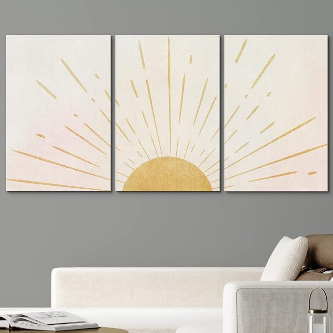 wall26 Wall Art Print Set Shining Yellow Sun on The Horizon Geometric Nature Illustrations Modern Art Mid-Century Modern Scenic for Living Room, Bedroom, Office - 24"x36"x3