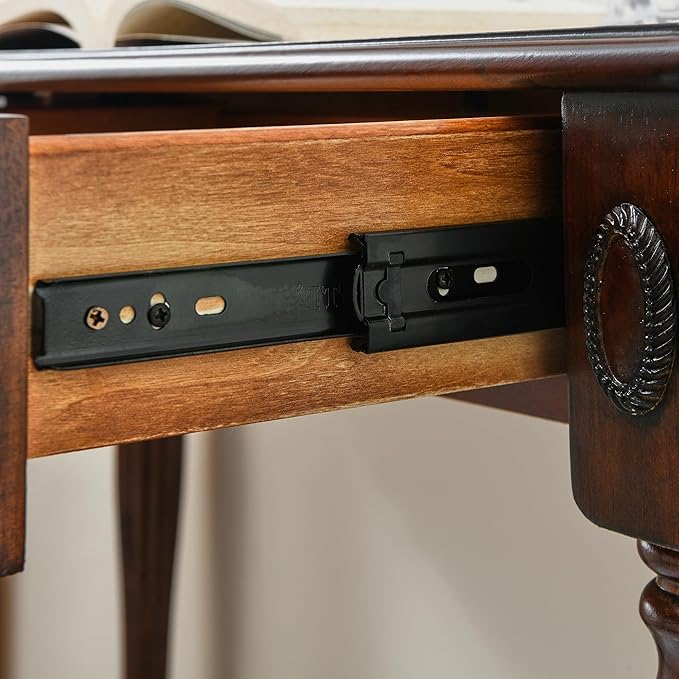 LEEMTORIG Vintage Solid Wood Writing Desk, Small Secretary Desk with 2 Drawers, 39.4" W Cherry Wood Writing Table for Home Office, Victorian French Provincial Desk, Cherry Walnut SSZ-1533-WD