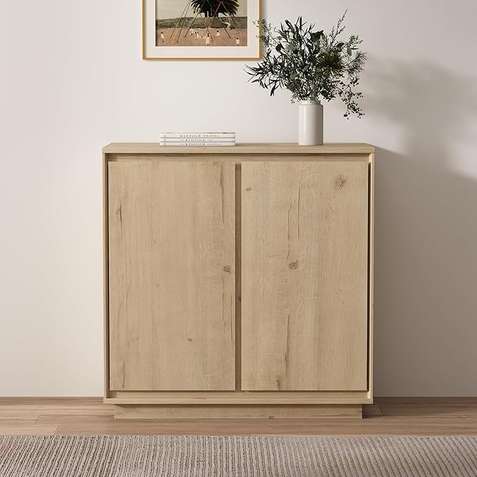 1pcs Sideboard Cabinet Buffet Cabinet with Storage with Adjustable Shelves and Handle-Free Design Suitable for Kitchens,Hallway,and Living Rooms Light Oak