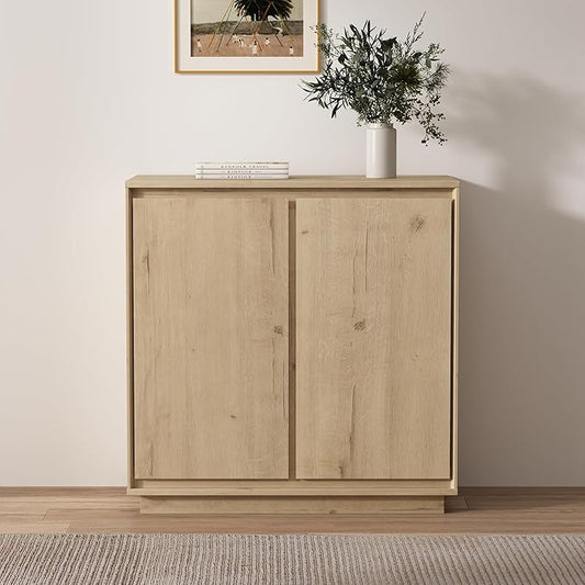 1pcs Sideboard Cabinet Buffet Cabinet with Storage with Adjustable Shelves and Handle-Free Design Suitable for Kitchens,Hallway,and Living Rooms Light Oak