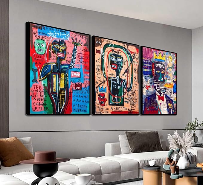 MTLXSBLT 3 Pcs Modern Graffiti Posters Wall Art Street Abstract Painting Graffiti Pictures Colorful Abstract Character Canvas Prints For Artist Living Room Bedroom Bathroom Wall Decor Unframed