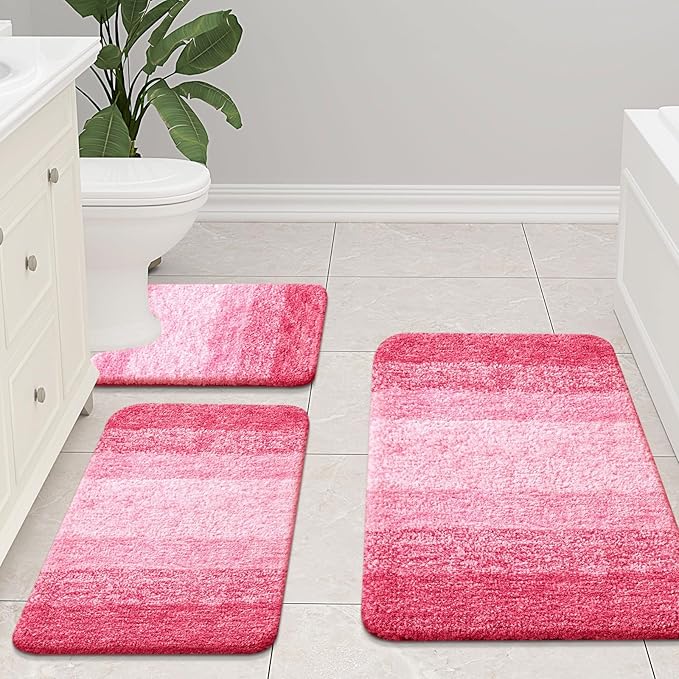Arotive Microfiber Bathroom Rugs, Shaggy Soft and Absorbent Bath Rug, Non-Slip, Thick Plush Machine Washable Dry Bath Mats for Bathroom, Tub and Shower, 59x24, Pink, Rectangular