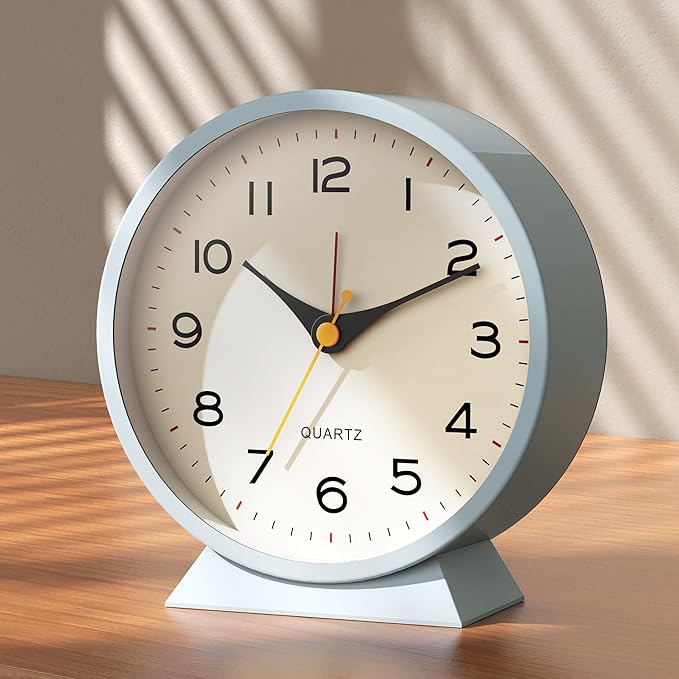 AYRELY® 4.5" Analog Alarm Clock,Small Retro Desk Clock Battery Operated,Slient Metal Table Clock with Light for Living Room Decor,Bedroom,Bedside,Shelf (Light Blue)