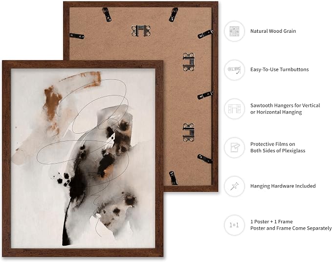 Poster Master Ink Wash Painting Poster - Line on Ink Wash Print - Ink Brush Art - Abstract Illustration - Line Design - Bedroom or Living Room Wall Decor - 8x10 Brown Framed