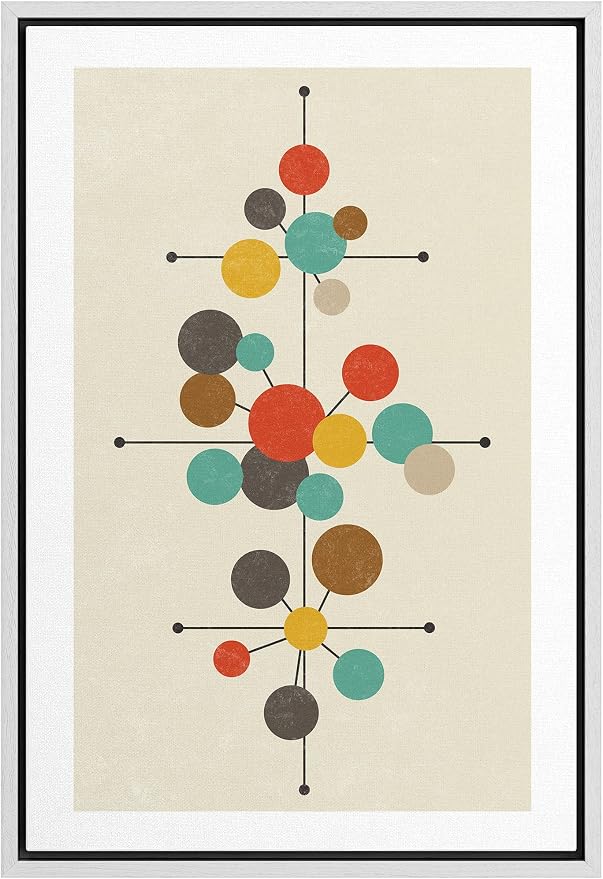 Woodrose Framed Canvas Print Wall Art Geometric Mid-Century Dot Collage Abstract Shapes Illustrations Modern Minimalist Chic Relax/Calm Multicolor for Living Room, Bedroom, Office - 24"x36" White