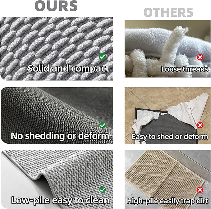 Bathroom Runner Rugs, Long Bath Mat Runner Washable Thin Quick Dry Low Pile Bathroom Runner Rugs Non Slip, Light Grey 24"x70"