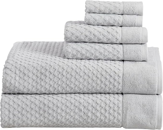 Great Bay Home Bath Towels - 100% Cotton 6 Piece Bath Sheet Set - Diamond Waffle Weave - Absorbent, Durable, Quick-Dry Towels for Bathroom (Light Grey)