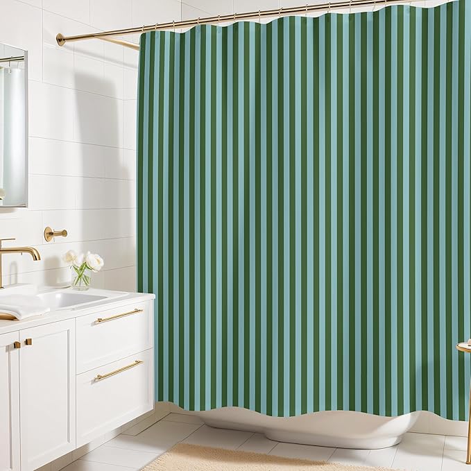 Striped Shower Curtain - Green and Teal Stripes - Modern Coloruful Home Decor - Fabric Shower Curtain for Any Bathroom - 72x72 Inches (Green/Teal Stripes)
