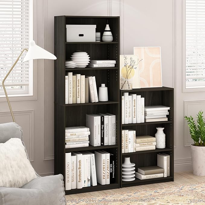 Furinno JAYA Book Shelf, 3-Tier Bookshelf, Bookcase with Adjustable Shelves, 9.5 x 24.5 x 40.3, for Organization and Storage, for Living Room, Bedroom, Home Office, Espresso