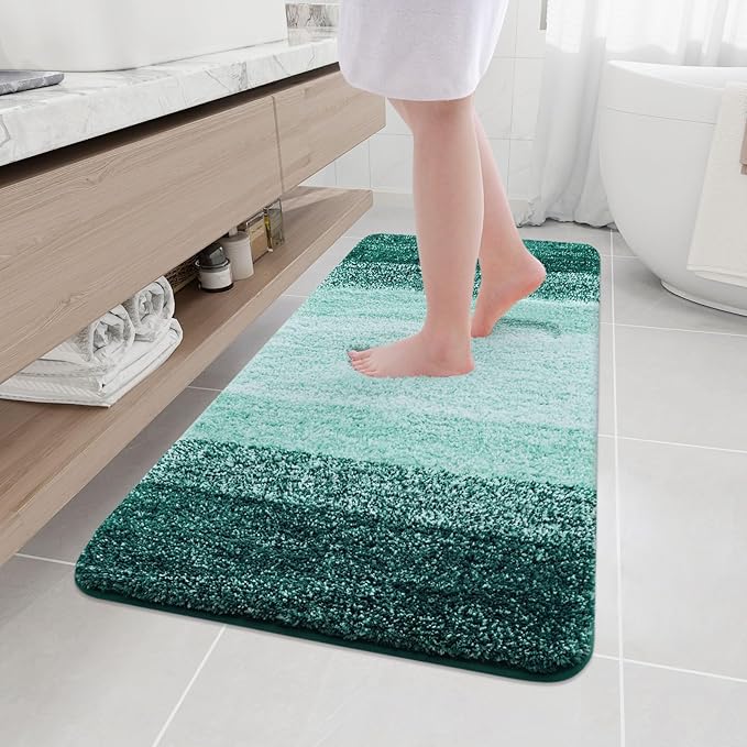 Arotive Microfiber Bathroom Rugs, Shaggy Soft and Absorbent Bath Rug, Non-Slip, Thick Plush Machine Washable Dry Bath Mats for Bathroom, Tub and Shower, 47x24, Dark Green, Rectangular