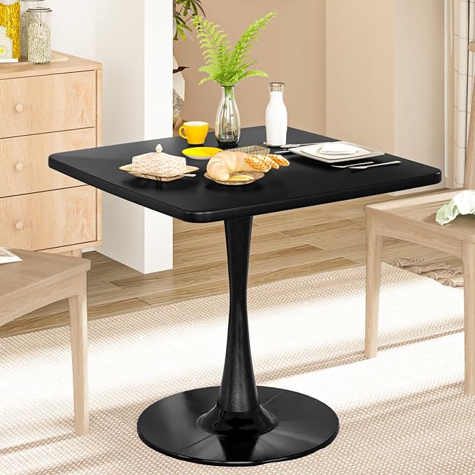 DKLGG Black Tulip Table for 2, Small Dining Table with Pedestal Base, 32 Inch Leisure Design Square Kitchen Table for Dining Room Small Space