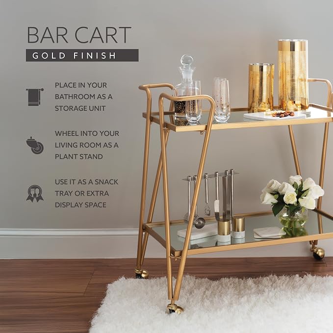 Linon Gina Mid-Century Bar Cart, Gold