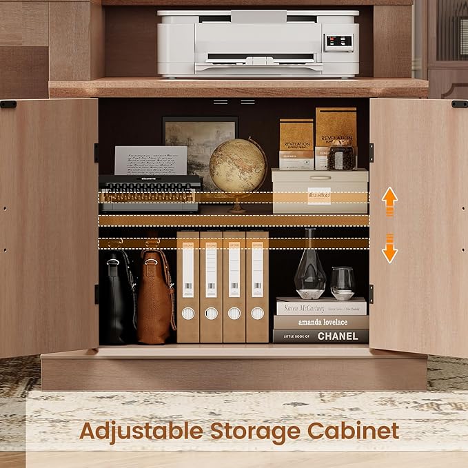 SEDETA Farmhouse 70.9" Executive Desk, Home Office Desk with File Drawers and Storage Cabinet, Computer Desk with Power Outlet for Home Office, Work Study Writing, Oak