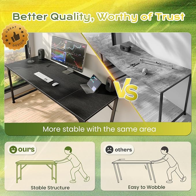 PRAISUN 47 Inch Computer Desk, Home Office Desk with Spacious Desktop, Modern Gaming Desk, Writing Study Table for Bedroom, Small Spaces, Work from Home Desk with Metal Frame, Black