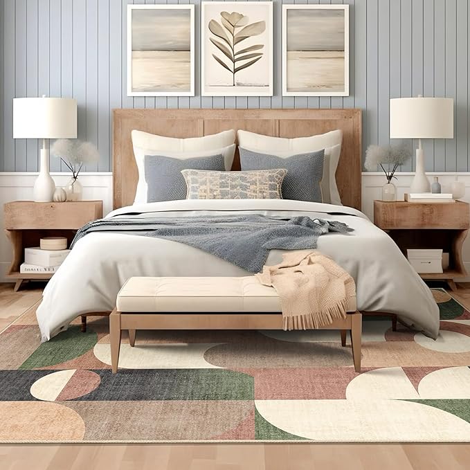 6x9 Area Rugs Modern Washable Rug for Living Room Bedroom,Large Retro Orange Geometric Non Slip Carpet for Kitchen Dining Room
