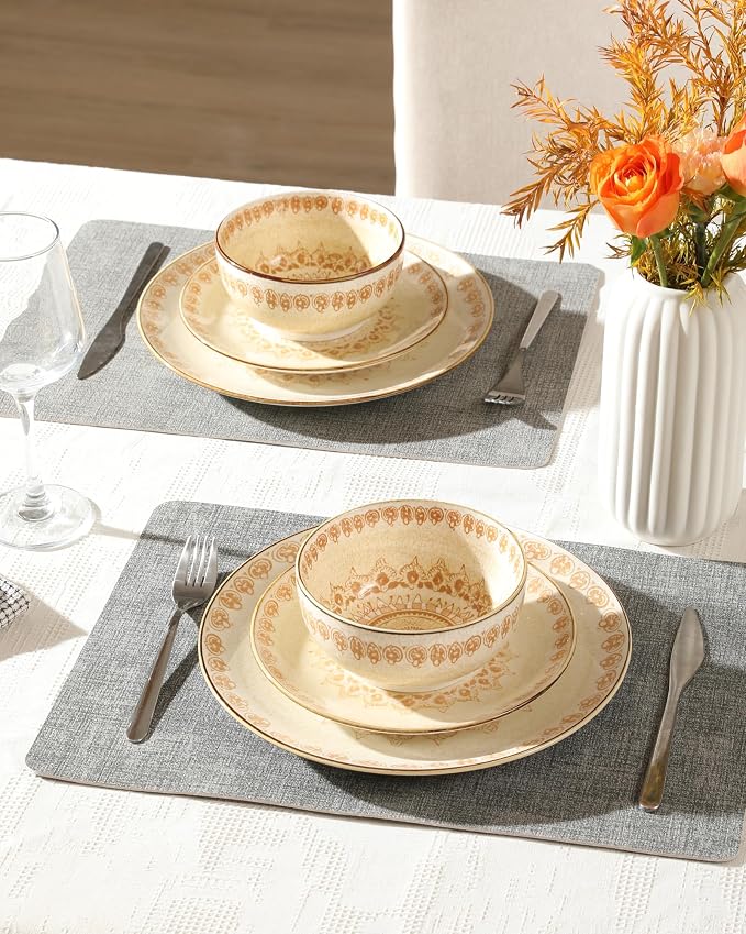 Sweejar 24 Piece Dinnerware Sets for 8, Porcelain Plates and Bowls Set for Kitchen, Housewaring Gift, Chip and Scratch Resistant, Easy Cleaning Dishes Set, Stack Compactly Dishware, Bohemian