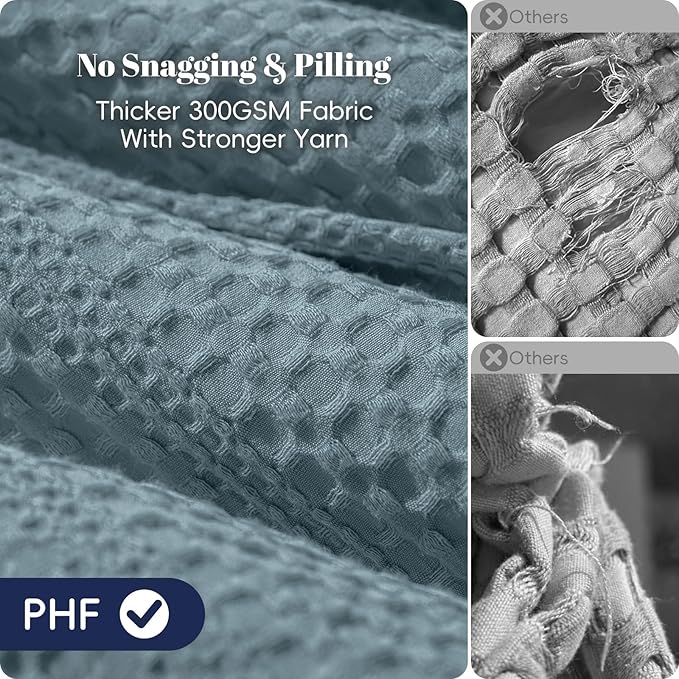 PHF Soft Waffle Comforter Set King Size- Comfy Breathable Waffle Weave Comforter with 2 Pillow Shams, 3 Pieces Less Snagging Lightweight Textured Bedding Set for All Season, Stormy Blue