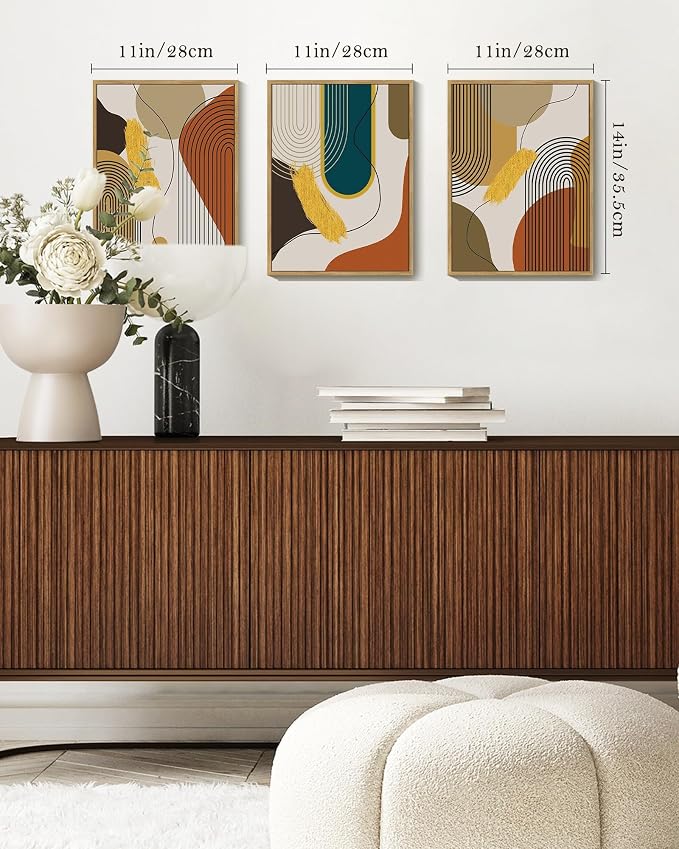 PHOPAGO Boho Abstract Framed Wall Art Modern Minimalist Luxury Gold Line Artwork Kitchen Dining Room Decor 11x14in Natural Framed