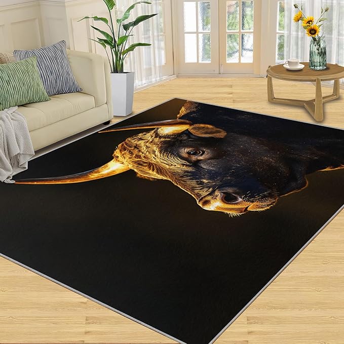 Highland Cow Rug - Home Decor & Gifts, 6x8 Area Rug, Animal Rugs for Living Room, Cow Washable Rugs for Bedroom, Non Slip Indoor Carpet, Soft & Low-Pile