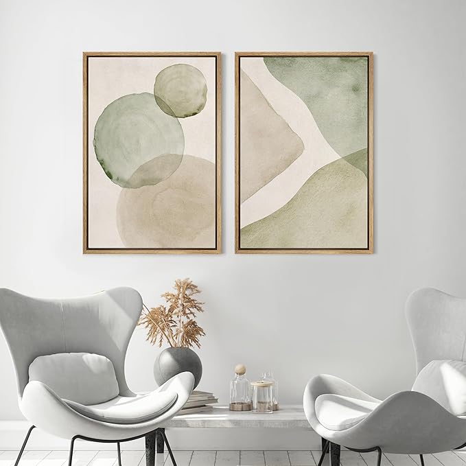 MUDECOR Framed Canvas Print Wall Art Dynamic White Brushstroke Abstract Illustrations Modern Art Decorative Bohemian Colorful Chic for Living Room, Bedroom, Office - 24"x36"x2 Natural