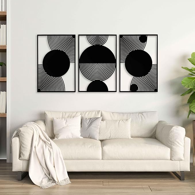 Mid Century Modern Wall Art Wood Decor, Boho Wood Wall Art in Midcentury Modern Style, Set of 3 Large Wooden Mid Century Wall Art, Home Gift
