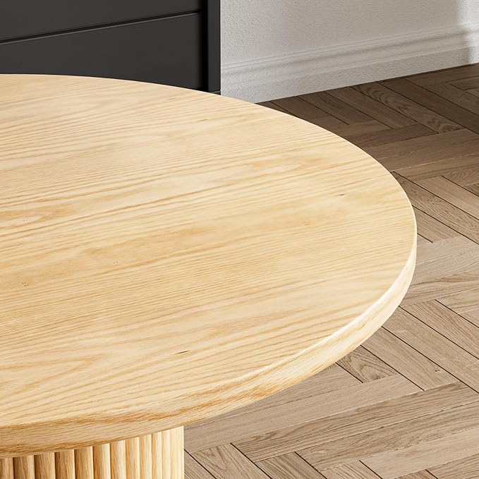 Rophefx Round Dining Table, 35.4" Modern Wood Kitchen Table for 2 to 4, Pedestal Circle Dining Tables, Fluted Dining Table for Leisure, Coffee, Kitchen, Dining Room φ35.4" x 29.9"H, Natural Wood Color
