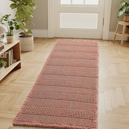 H.VERSAILTEX Waffle Bath Mat Super Absorbent Bathroom Mats Non Slip Bath Rugs for Bathroom Floor Machine Washable Dry Fast Bathroom Rugs for Beside Tub, 24" x 60", Soft Pink