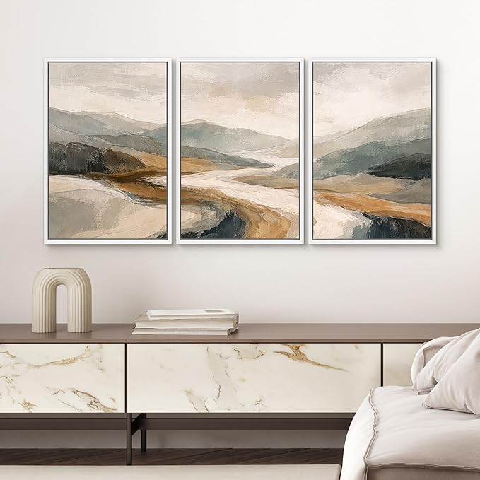SIGNWIN Framed Canvas Print Wall Art Set Neutral Mountain Valley Landscape Illustrations Modern Art Decorative Chic Calm/Zen for Living Room, Bedroom, Office - 24"x36"x3 WHITE