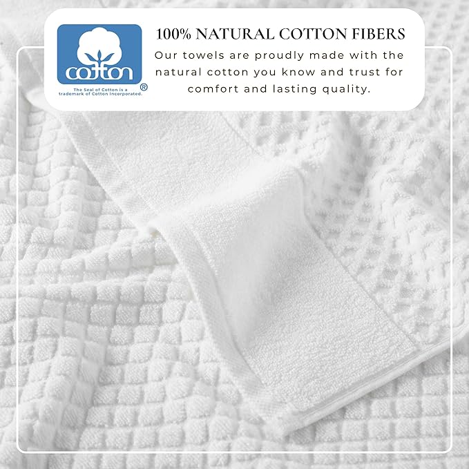 Great Bay Home Bath Towels - 100% Cotton 6 Piece Towel Set - Diamond Waffle Weave - Absorbent, Durable, Quick-Dry Towels for Bathroom (Optic White)