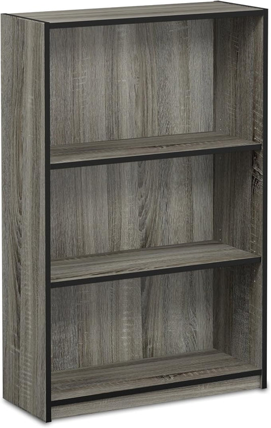 Furinno Jaya Book Shelf, 3-Tier Bookshelf, Standing Bookcase with Adjustable Shelves, 9.5 x 24.5 x 40.3, for Organization and Storage, for Living Room, Bedroom, Home Office, Grey Oak