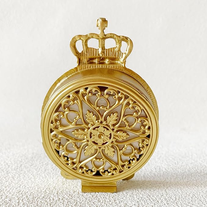 Vintage Mini Analog Table Clock, Silent Crown Table Clock with Hand-Painted Metal Body and Battery Operated Non-Ticking Core for Shelf, Living Room, Bedroom, Bedside, Desk
