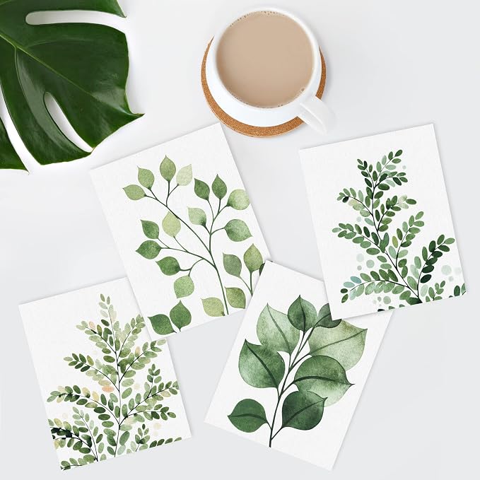 SIGNWIN Poster Bathroom Decor 11"x14", Wall Art Room Decor Multicolor for Living Room, Bedroom, Office Green Pastel Forest Fern Leaf Collage Nature Garden Illustrations Plant Art Botanical