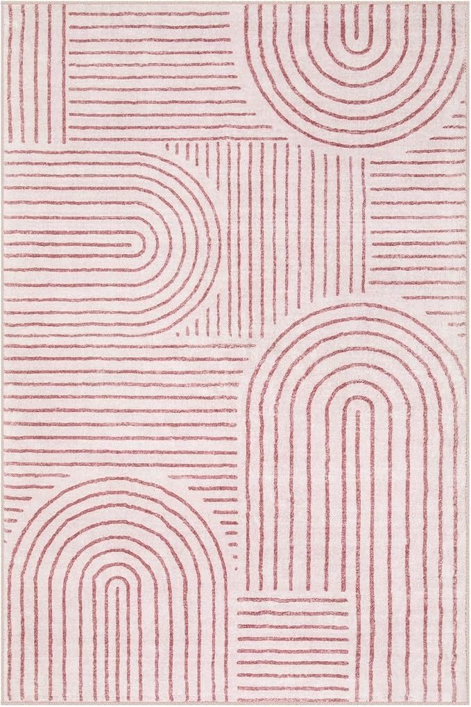 Lahome Abstract Washable Rugs, 4x6 Pink Rug for Bedroom Nursery Soft Non Slip Modern Living Room Rug, Ultra-Thin Non-Shedding Throw Carpet for Entryway Kitchen Office(4'x6',Pink)