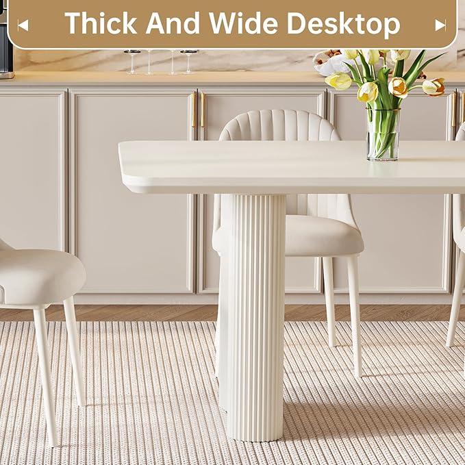 78.97" Rectangular Dining Table, Modern Kitchen Table with Wavy Legs, Home Dining Table for Kitchen, Bar, Restaurant,Living Room, Small Space, Easy Assembly,White,Table Only